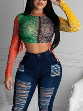 Load image into Gallery viewer, Street Multicolor Patchwork Neck Crop
