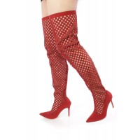 Load image into Gallery viewer, Nia Netted Thigh High Boots
